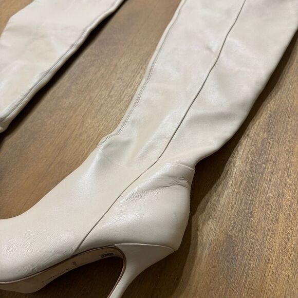Larroude Kate Over The Knee Point Toe Boot Ivory Leather Stiletto Size 6 - Picture 17 of 17
